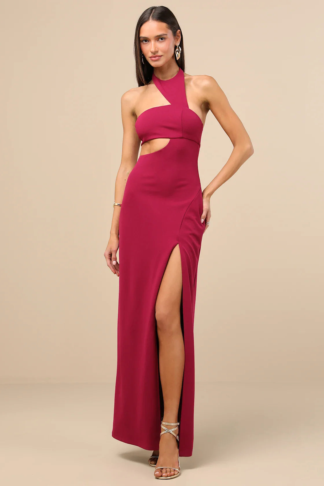 Sashia Magenta Sleeveless Asymmetrical Maxi Dress