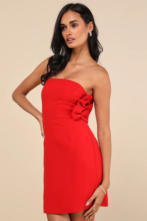 Harlee Red Strapless Bow Mini Dress