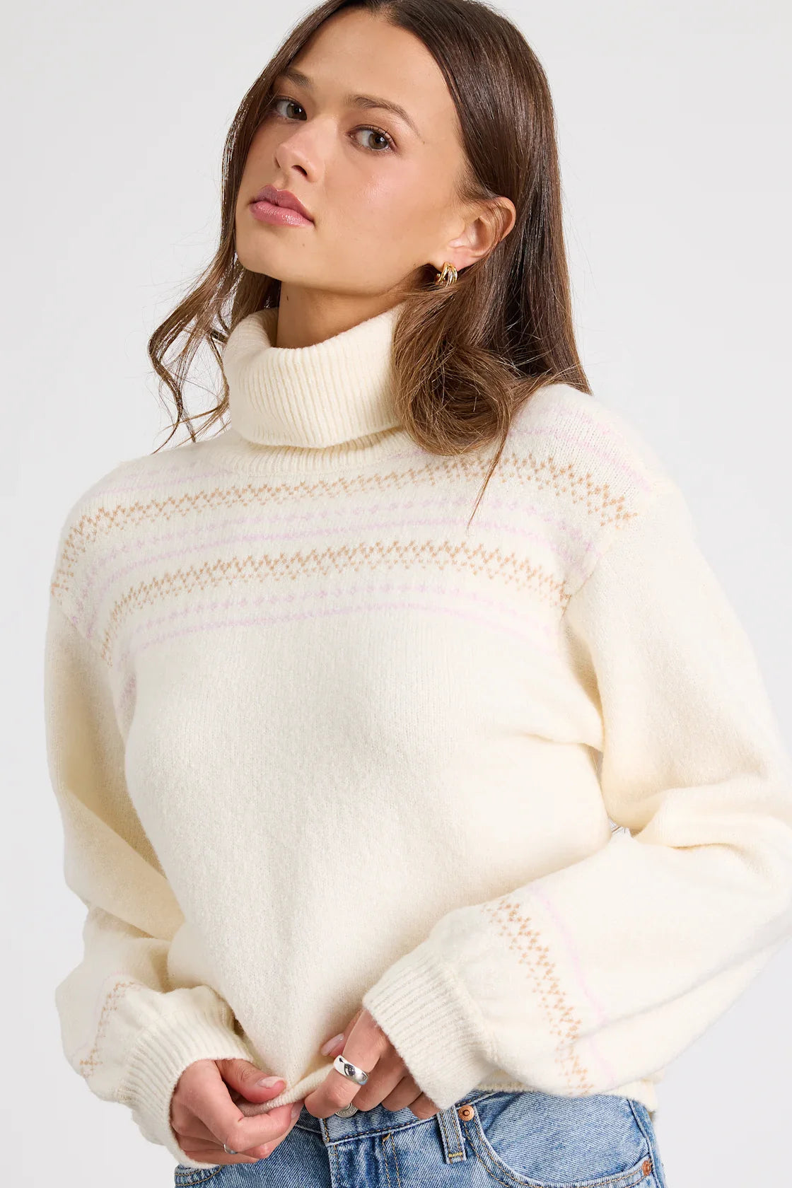 Novak Cream Fair Isle Turtleneck Sweater